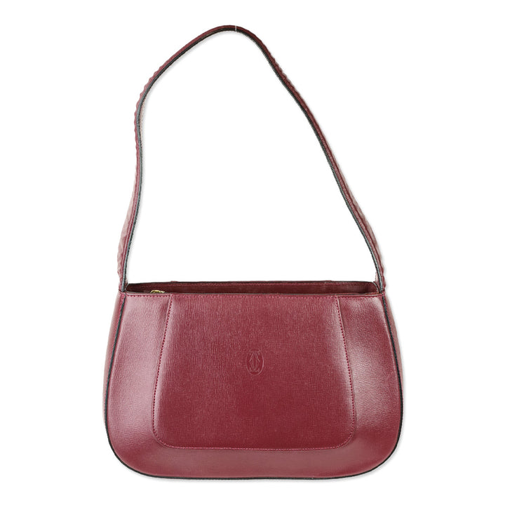 Cartier Burgundy Crosshatch Leather Shoulder Bag