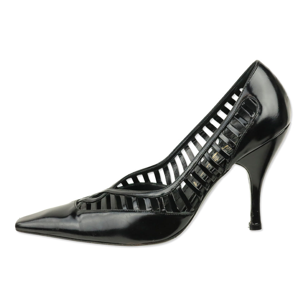 Casadei Black Patent Leather Caged Pumps