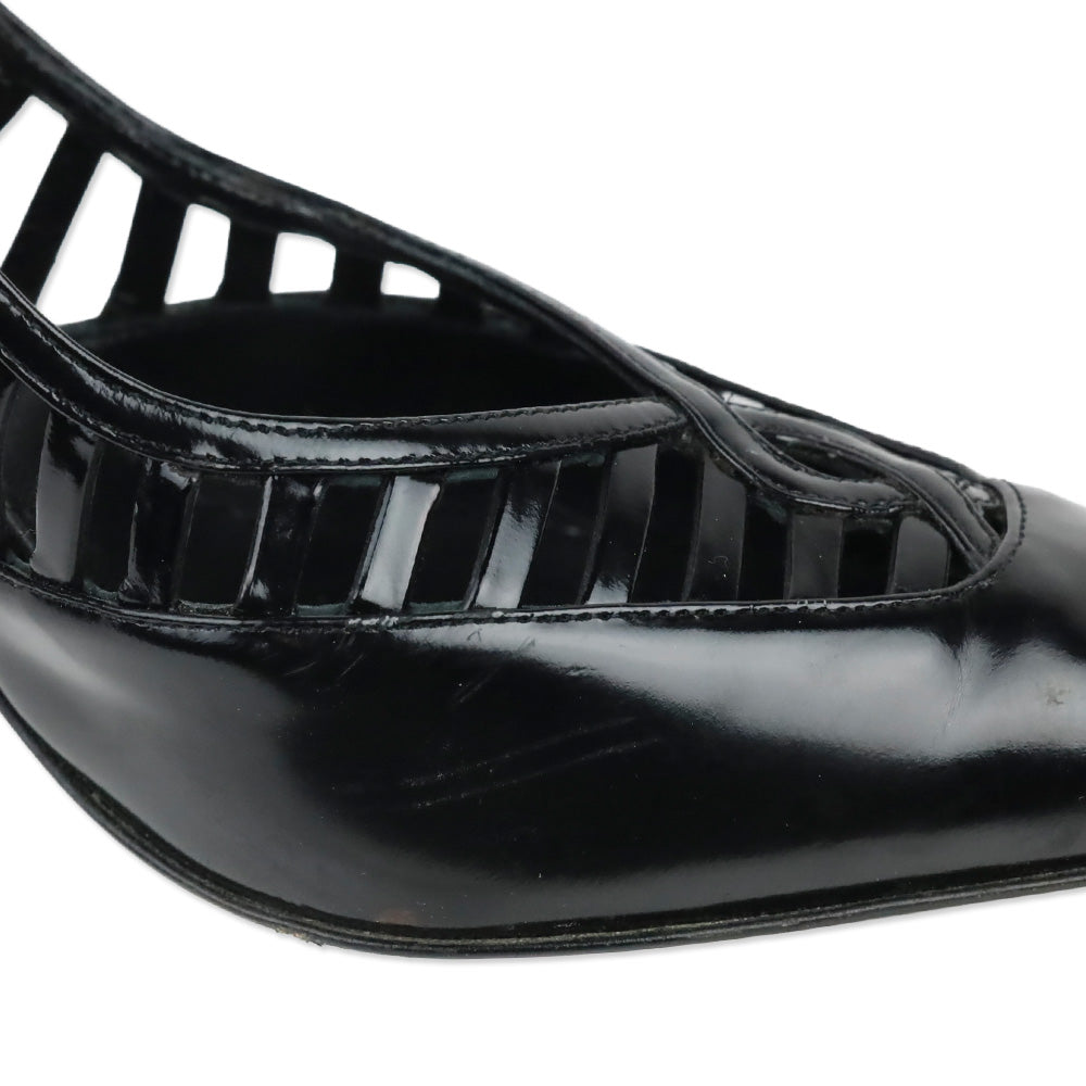Casadei Black Patent Leather Caged Pumps