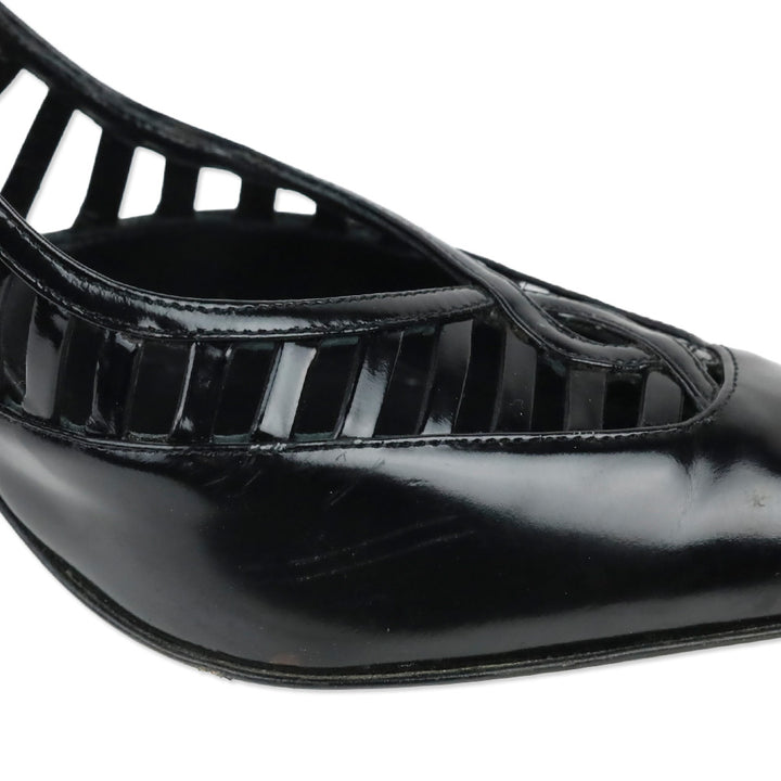 Casadei Black Patent Leather Caged Pumps
