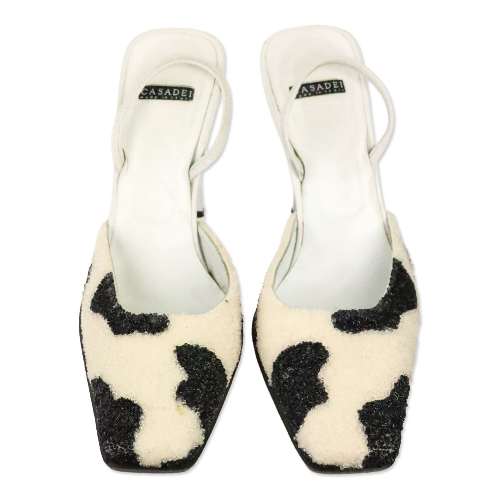 Casadei Cow Pattern Beaded Slingback Pump