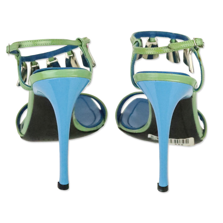 Casadei Green Patent Leather Shell Charm Ankle-Strap Sandals