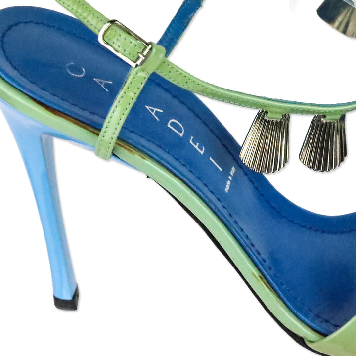 Casadei Green Patent Leather Shell Charm Ankle-Strap Sandals