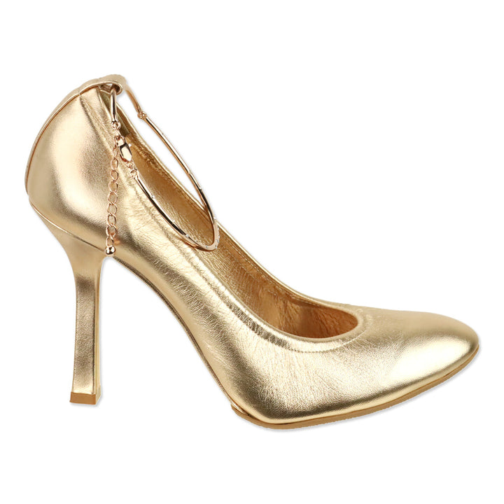 Casadei Rose Gold Leather Ankle Bracelet Pumps