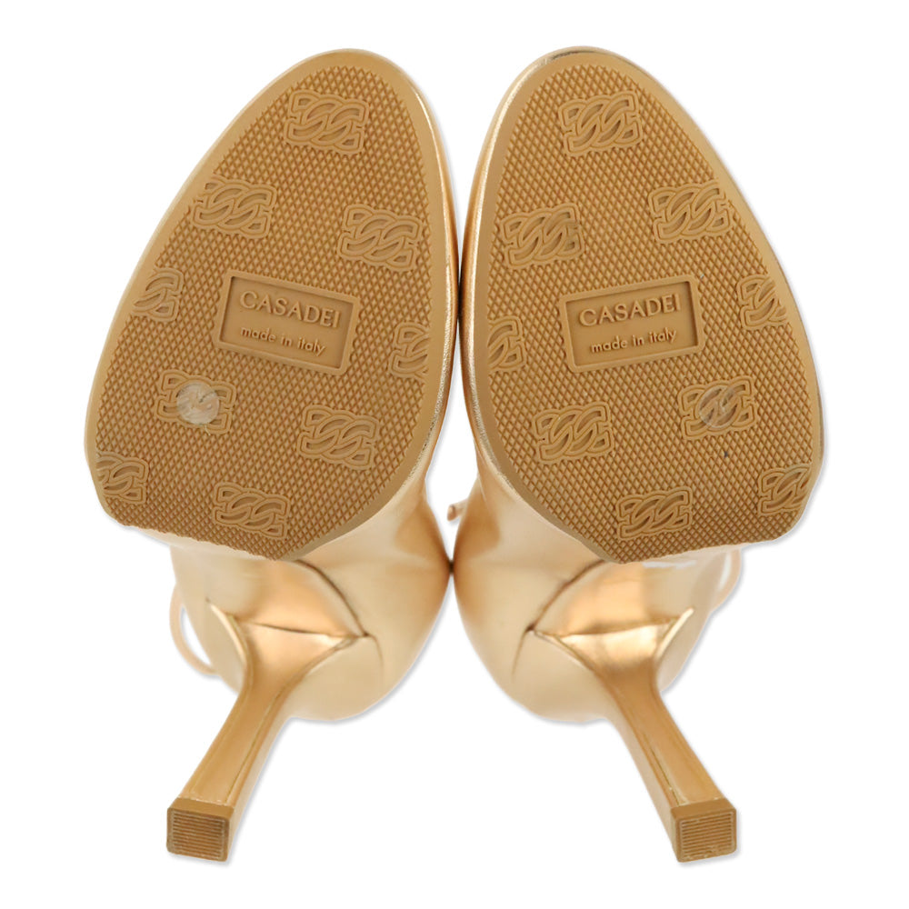 Casadei Rose Gold Leather Ankle Bracelet Pumps