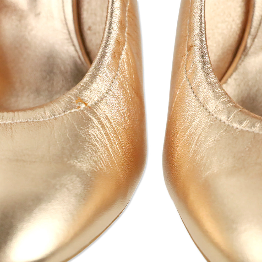 Casadei Rose Gold Leather Ankle Bracelet Pumps
