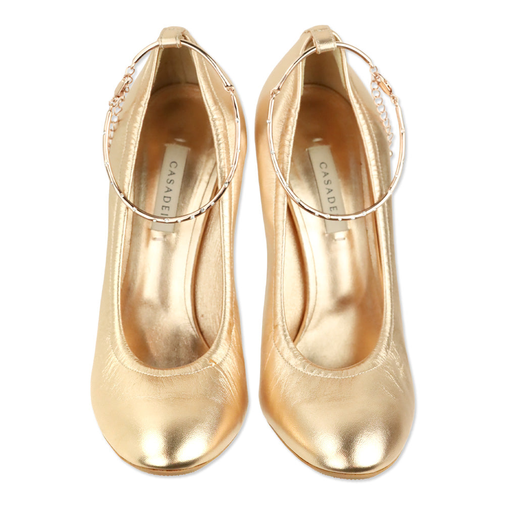 Casadei Rose Gold Leather Ankle Bracelet Pumps