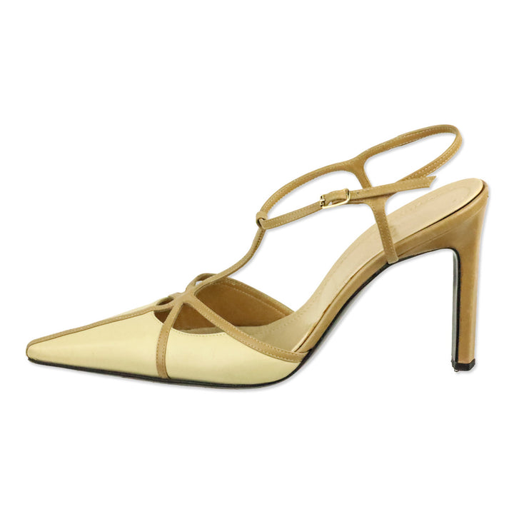 Casadei Tan Leather Pointed Toe Strappy Pump