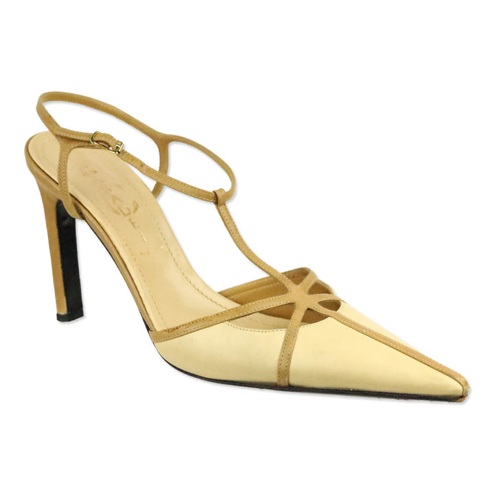 Casadei Tan Leather Pointed Toe Strappy Pump
