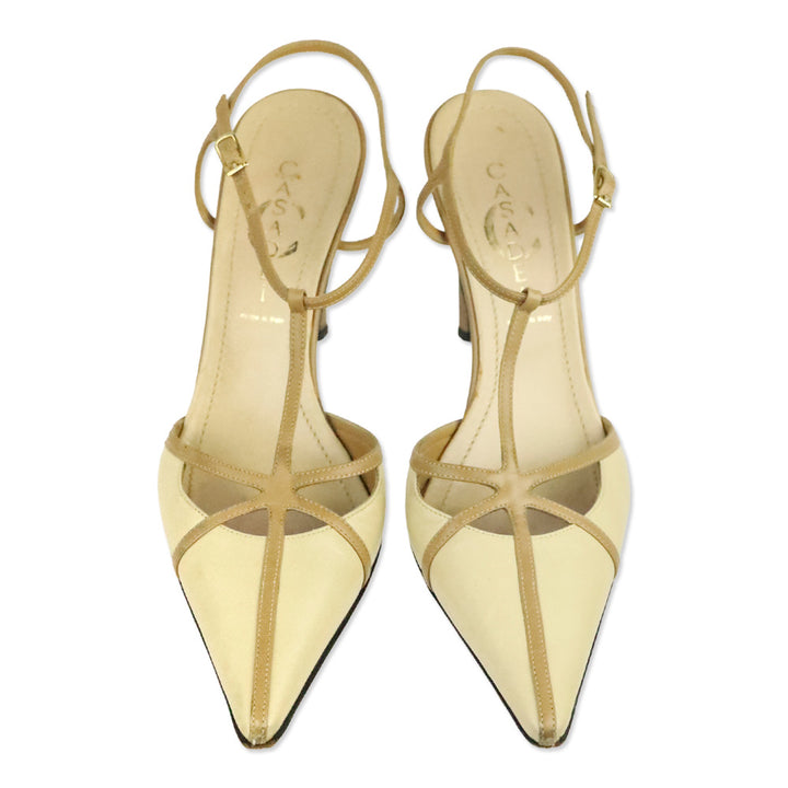 Casadei Tan Leather Pointed Toe Strappy Pump