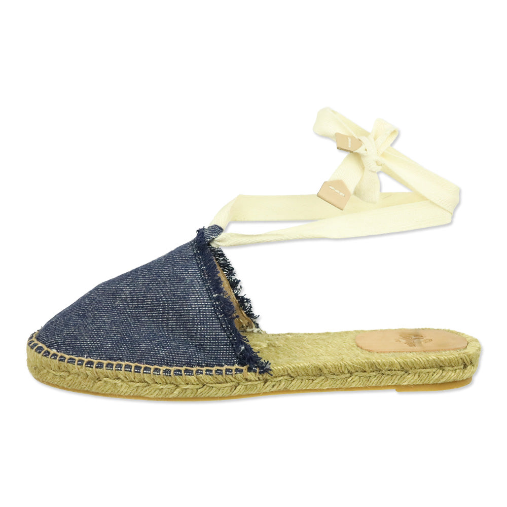Castaner Blue Denim Ankle-Wrap Espadrille Mule