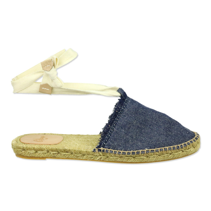 Castaner Blue Denim Ankle-Wrap Espadrille Mule