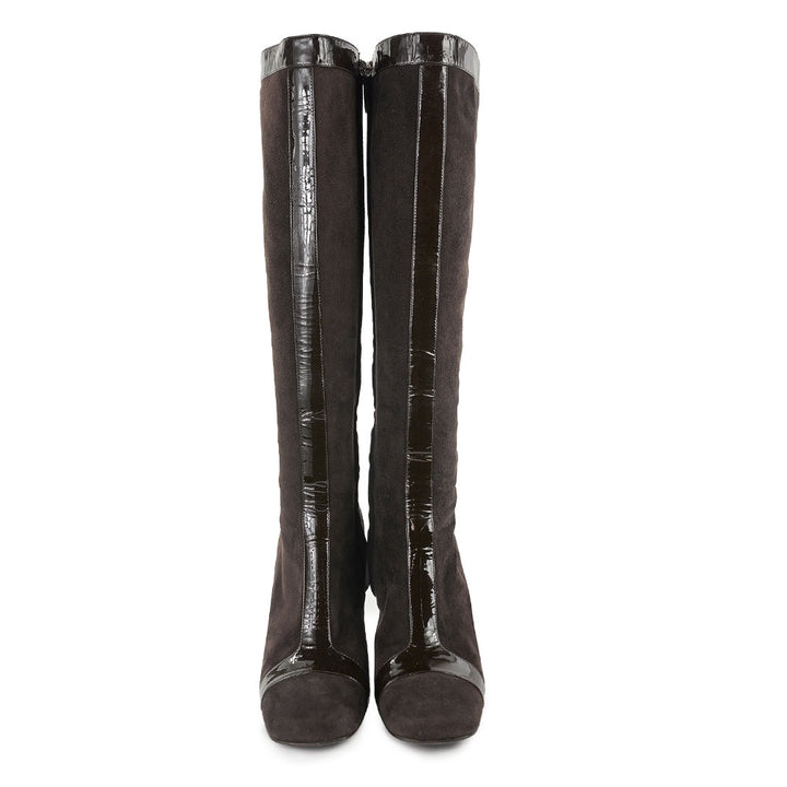 Celine Brown Suede Square Toe Knee Boots