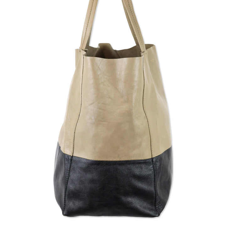 Celine Beige/Black Horizontal Colorblock Leather Cabas Tote