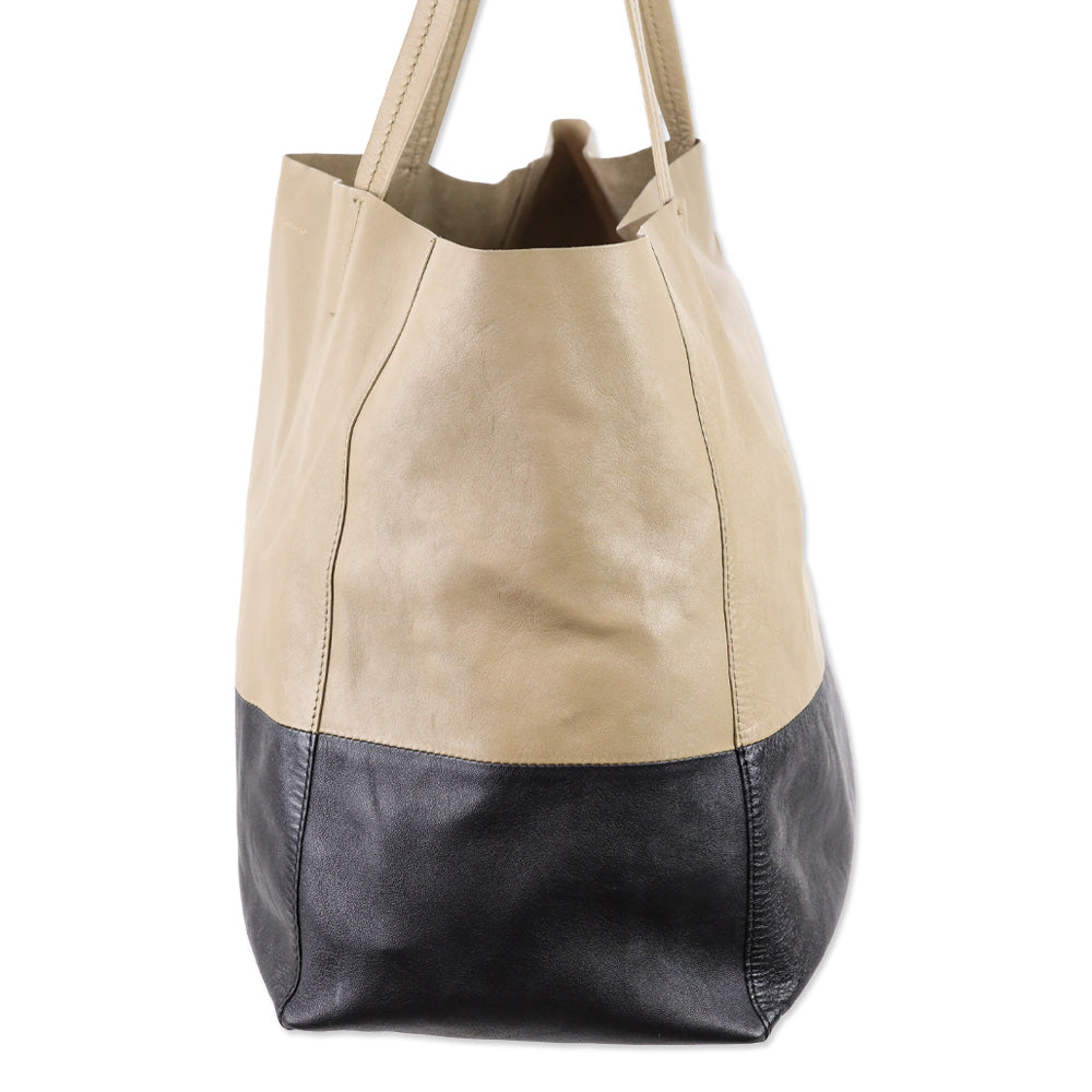 Celine Beige/Black Horizontal Colorblock Leather Cabas Tote