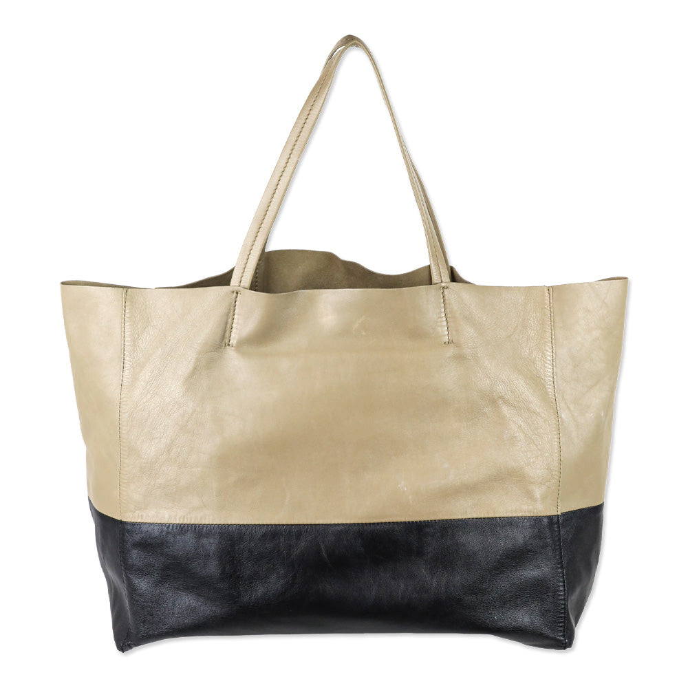 Celine Beige/Black Horizontal Colorblock Leather Cabas Tote