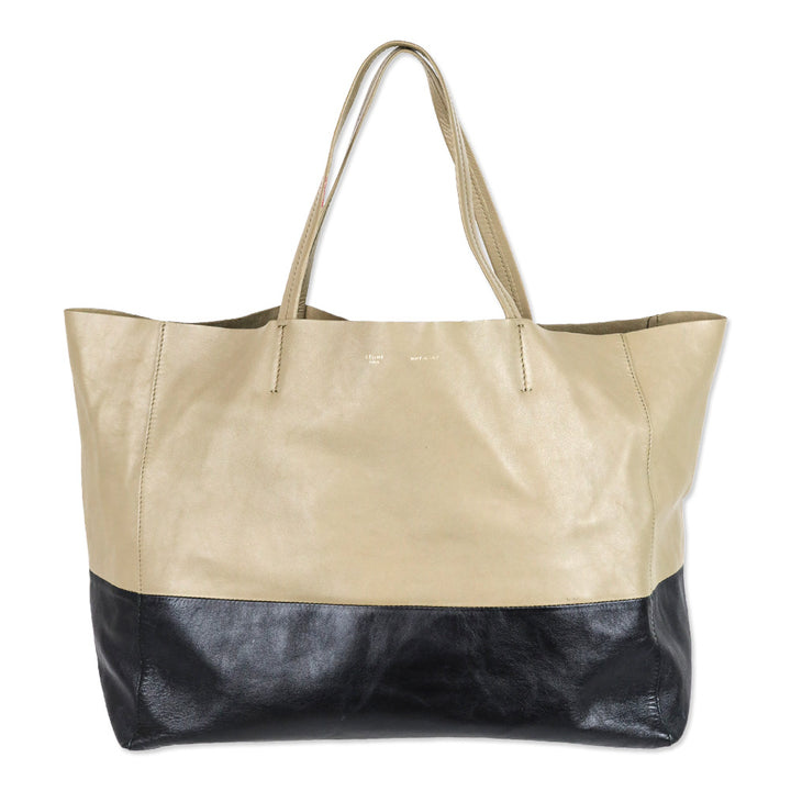 Celine Beige/Black Horizontal Colorblock Leather Cabas Tote