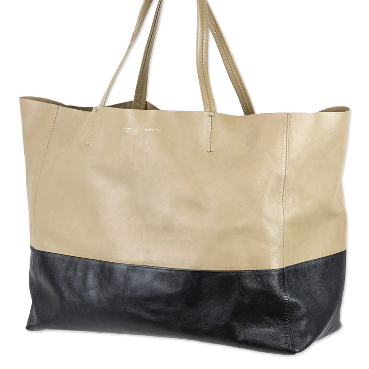 Celine Beige/Black Horizontal Colorblock Leather Cabas Tote