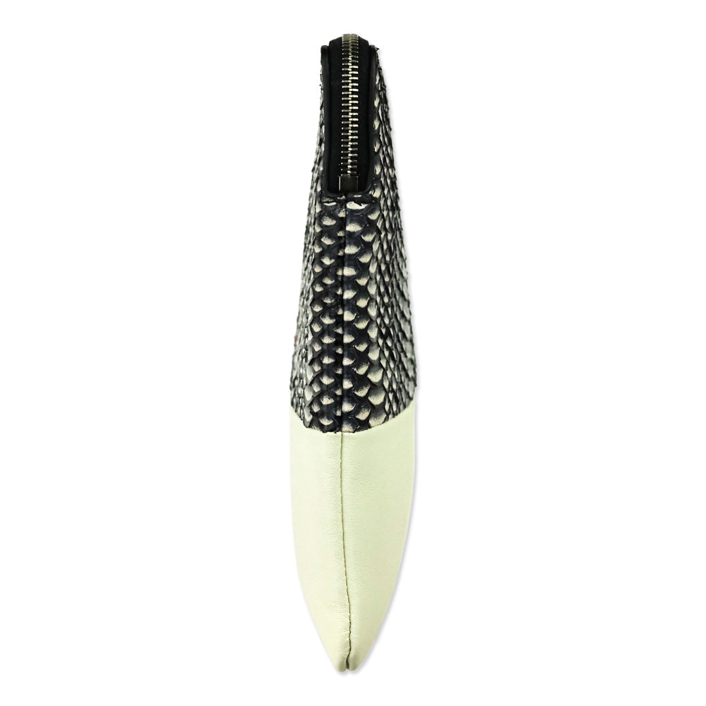 Celine Bicolor White Lambskin Leather Black Snake Python Solo Clutch Pouch