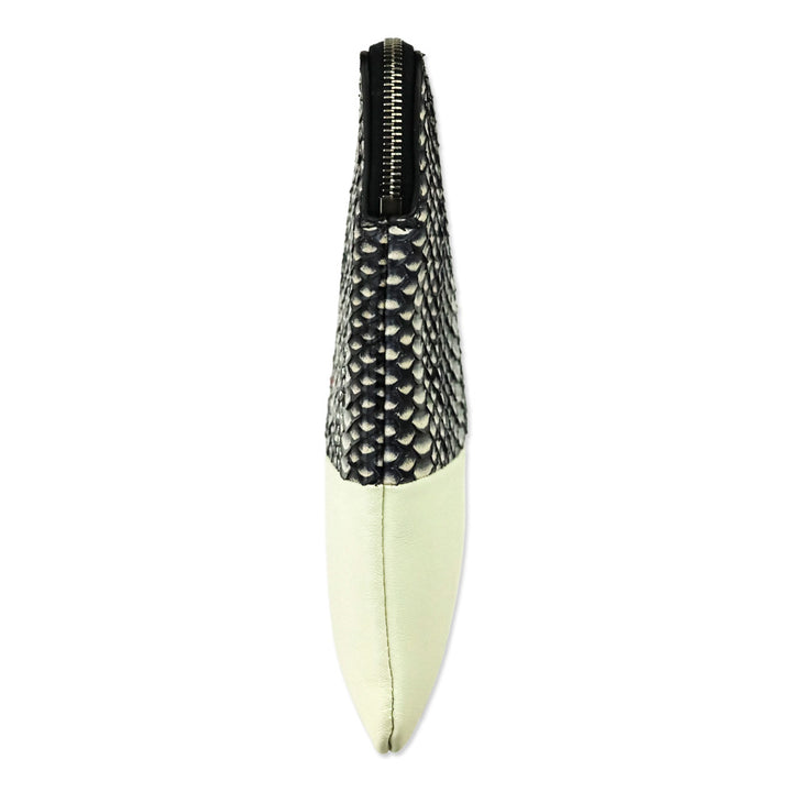 Celine Bicolor White Lambskin Leather Black Snake Python Solo Clutch Pouch