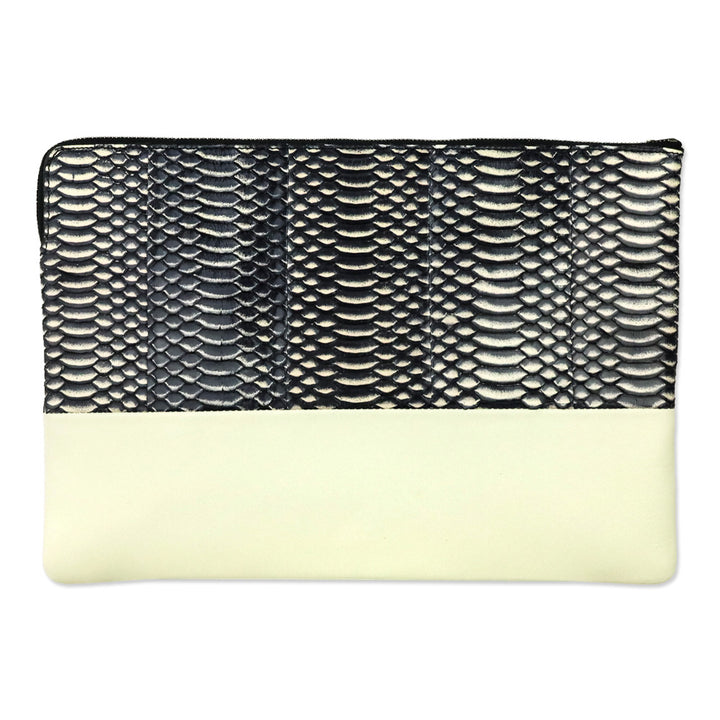 Celine Bicolor White Lambskin Leather Black Snake Python Solo Clutch Pouch