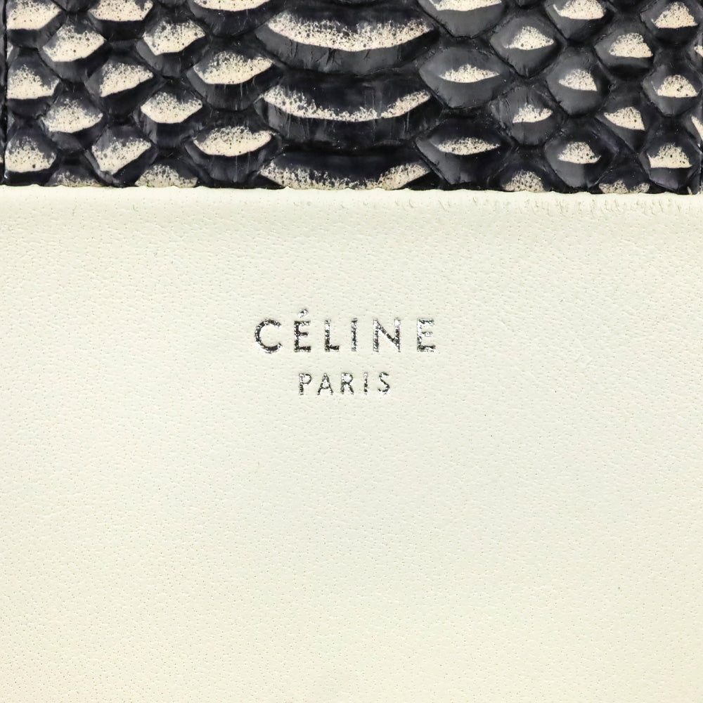 Celine Bicolor White Lambskin Leather Black Snake Python Solo Clutch Pouch