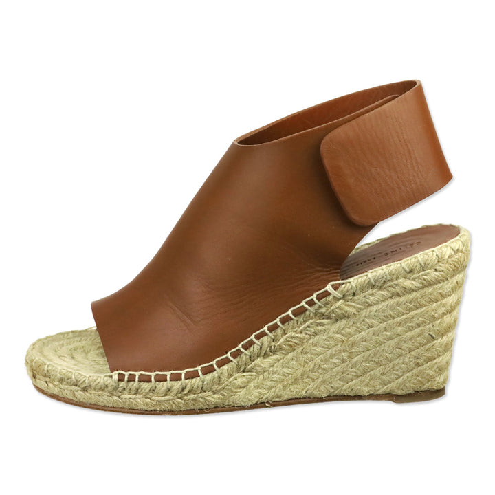 Celine Caramel Leather Crosta Fossil Espadrille Wedge Open Toe Booties