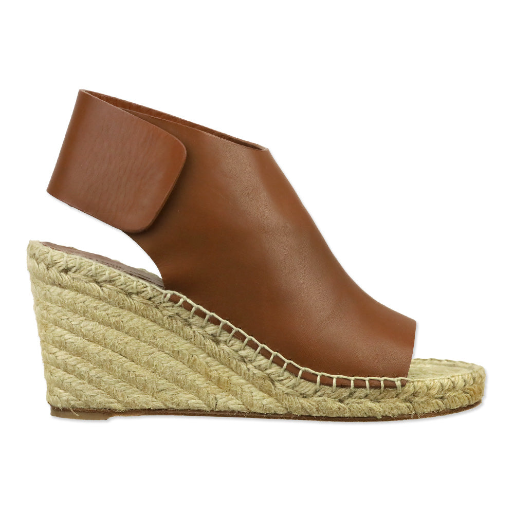 Celine Caramel Leather Crosta Fossil Espadrille Wedge Open Toe Booties