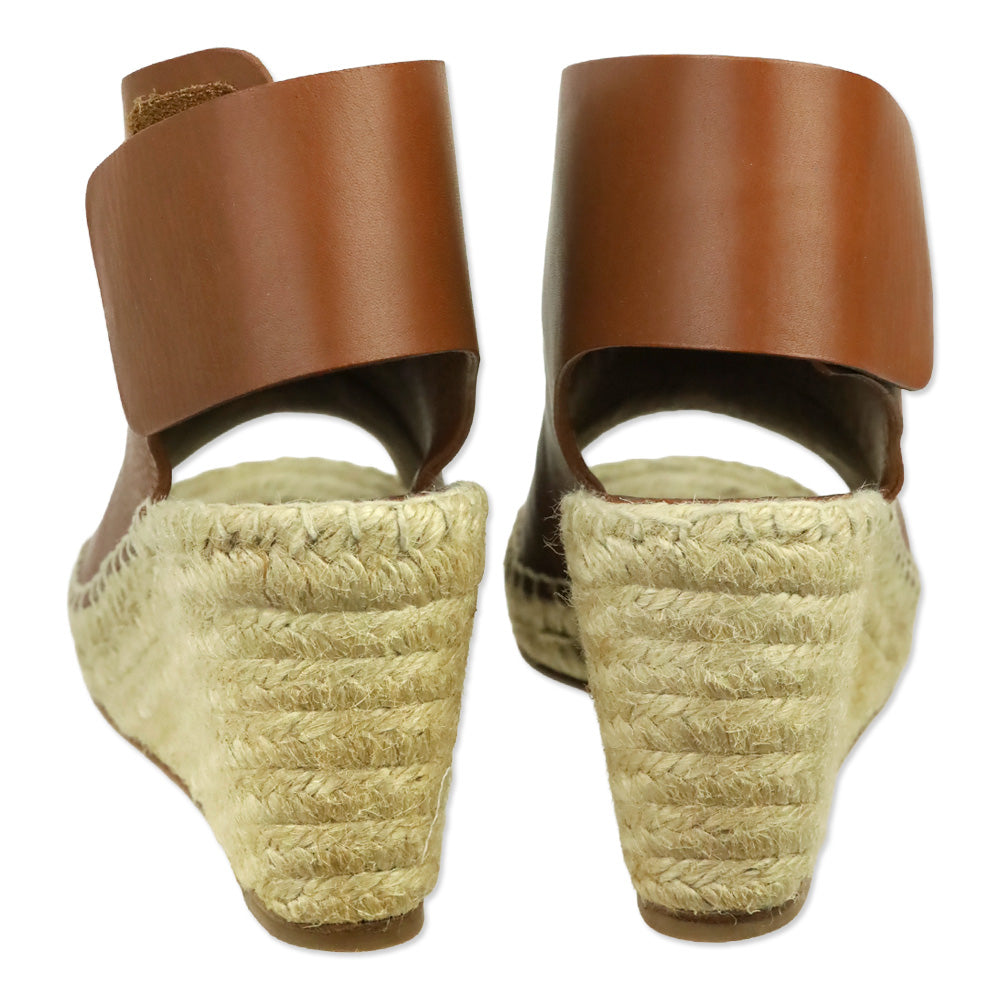Celine Caramel Leather Crosta Fossil Espadrille Wedge Open Toe Booties