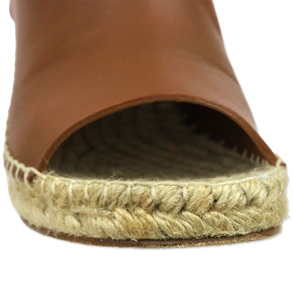 Celine Caramel Leather Crosta Fossil Espadrille Wedge Open Toe Booties