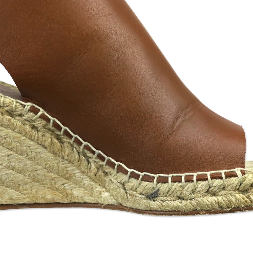 Celine Caramel Leather Crosta Fossil Espadrille Wedge Open Toe Booties