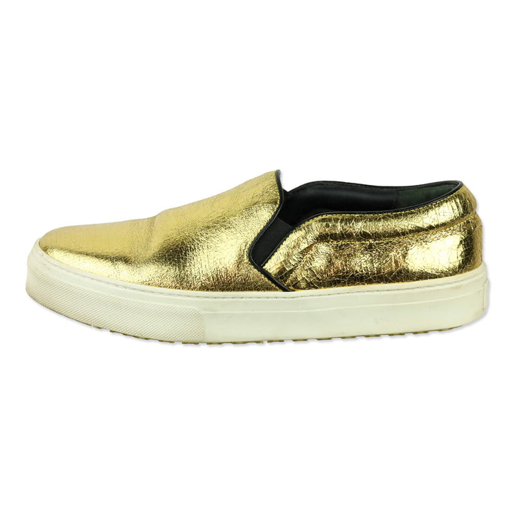Celine Phoebe Philo Gold Metallic Crackle Leather Slip-On Sneaker