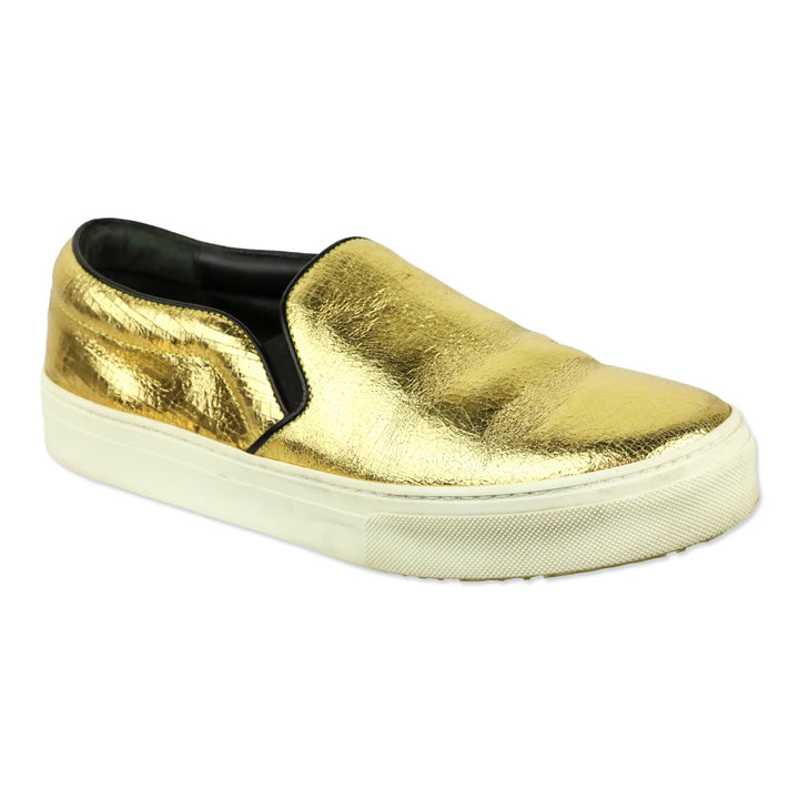 Celine Phoebe Philo Gold Metallic Crackle Leather Slip-On Sneaker