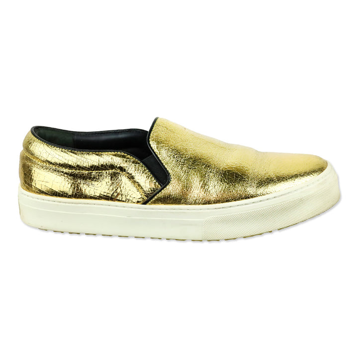 Celine Phoebe Philo Gold Metallic Crackle Leather Slip-On Sneaker