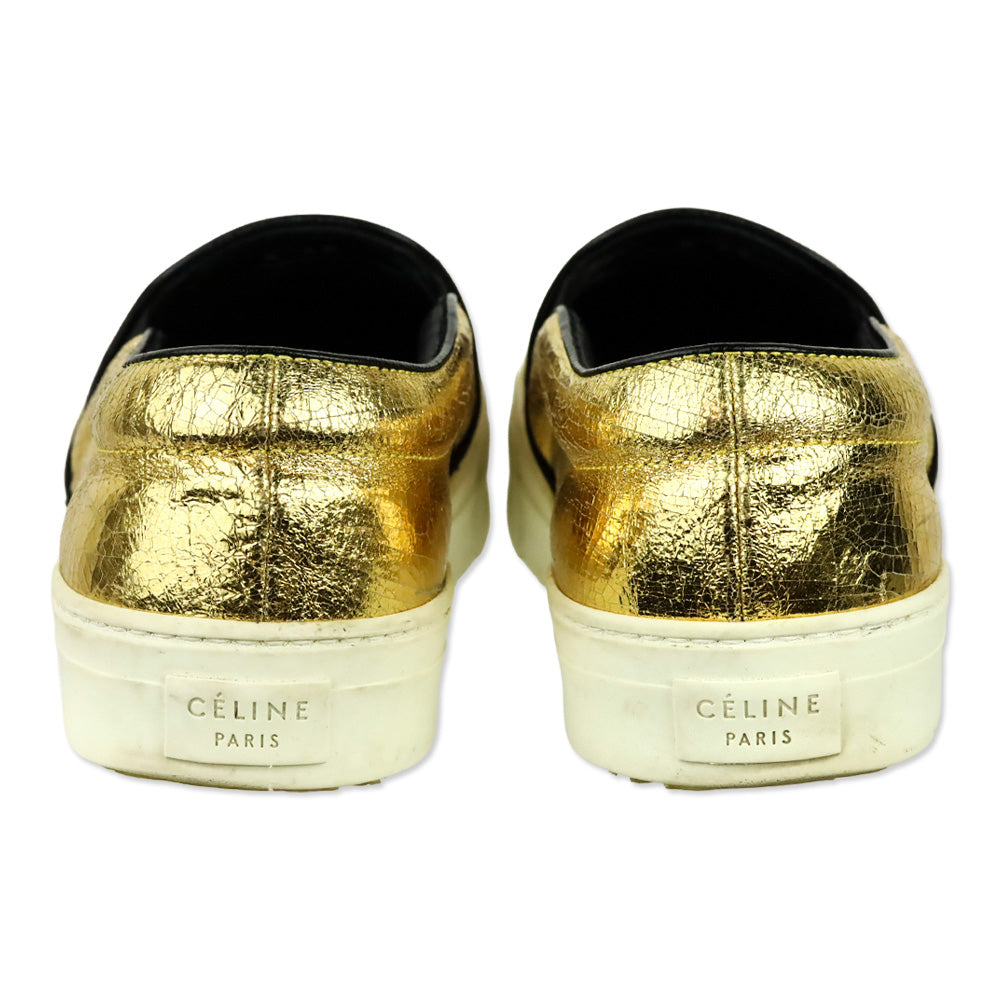 Celine Phoebe Philo Gold Metallic Crackle Leather Slip-On Sneaker
