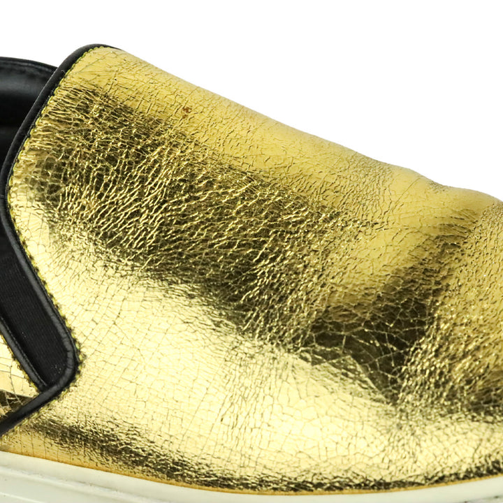 Celine Phoebe Philo Gold Metallic Crackle Leather Slip-On Sneaker