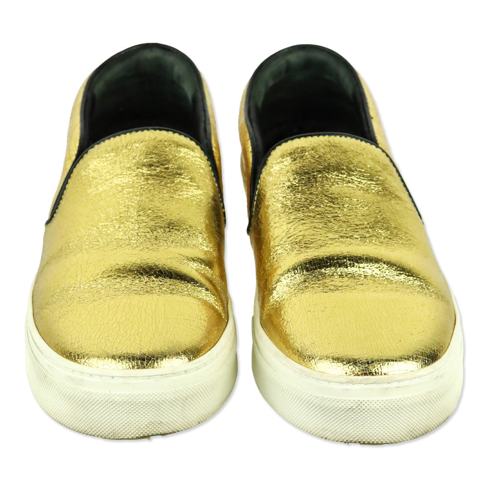Celine Phoebe Philo Gold Metallic Crackle Leather Slip-On Sneaker