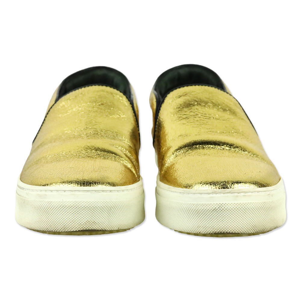 Celine Phoebe Philo Gold Metallic Crackle Leather Slip-On Sneaker