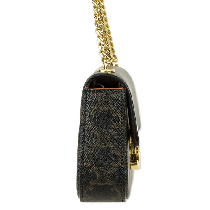 Celine Triomphe Coated Canvas and Calfskin Claude Chain Shoulder Bag