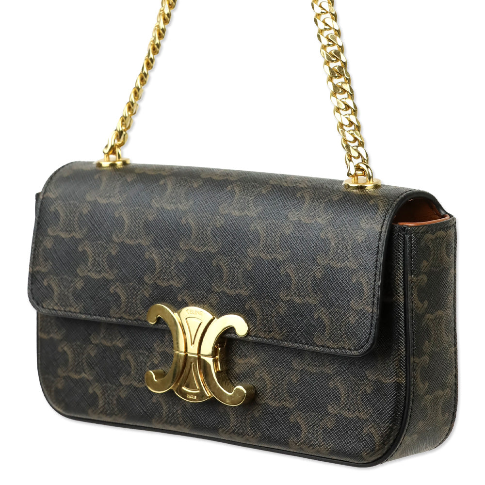 Celine Triomphe Coated Canvas and Calfskin Claude Chain Shoulder Bag