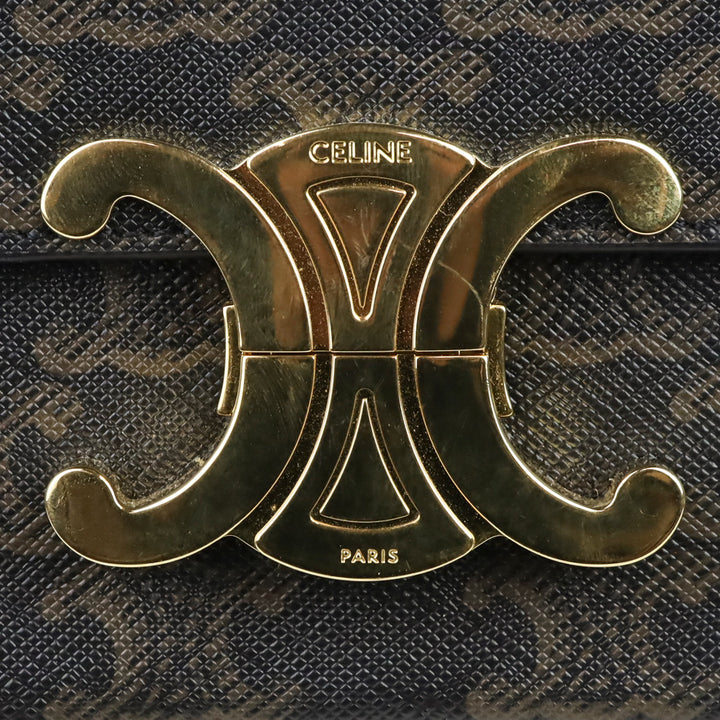 Celine Triomphe Coated Canvas and Calfskin Claude Chain Shoulder Bag