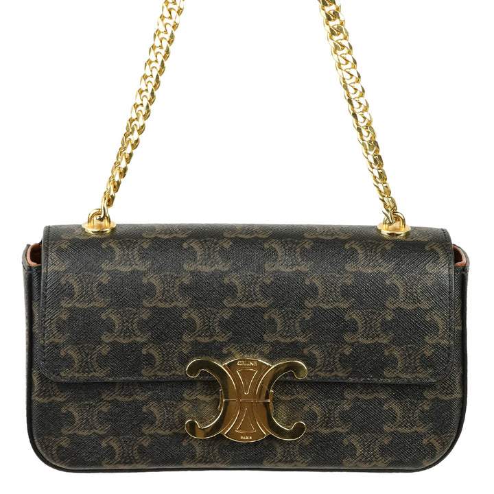 Celine Triomphe Coated Canvas and Calfskin Claude Chain Shoulder Bag