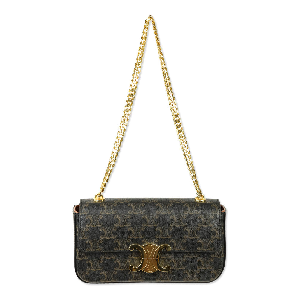 Celine Triomphe Coated Canvas and Calfskin Claude Chain Shoulder Bag