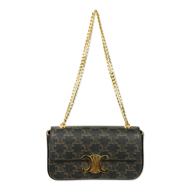 Celine Triomphe Coated Canvas and Calfskin Claude Chain Shoulder Bag