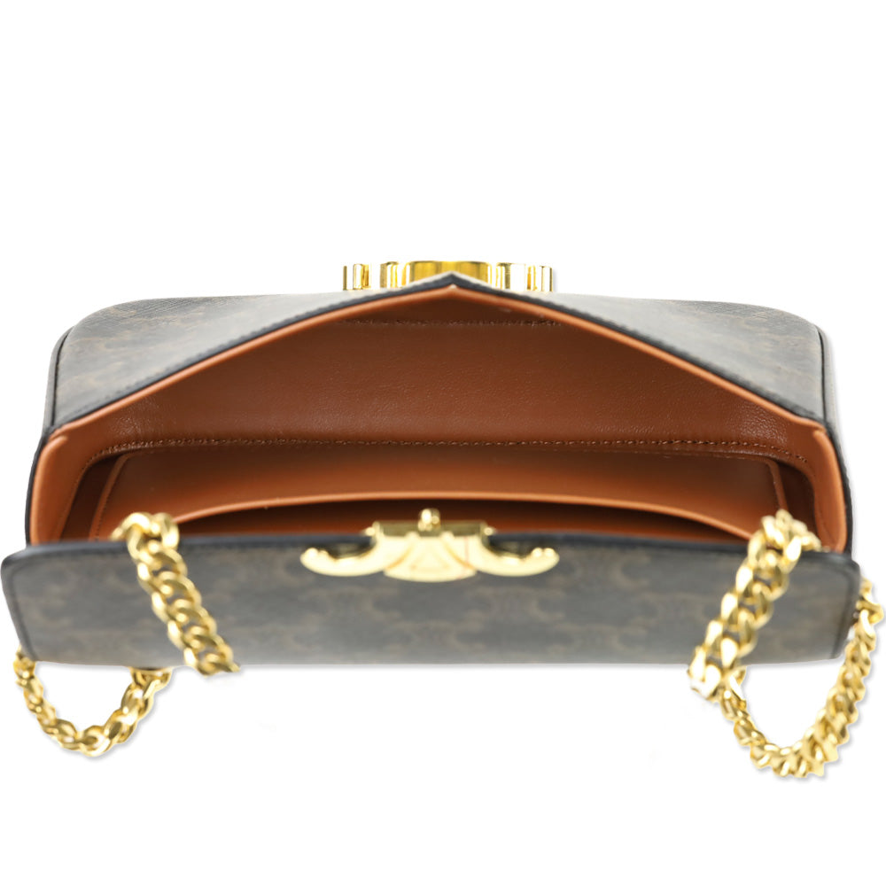 Celine Triomphe Coated Canvas and Calfskin Claude Chain Shoulder Bag