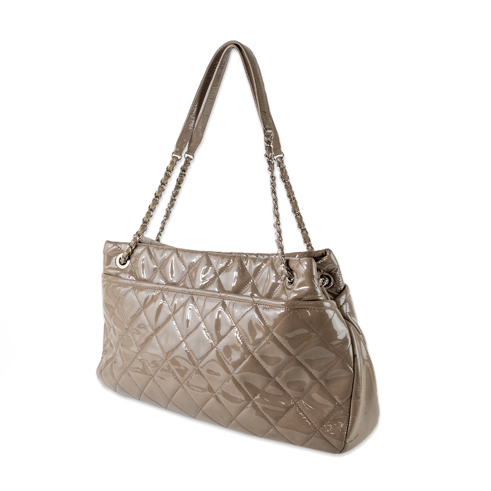 Chanel Taupe Patent Leather Interlocking CC Tote