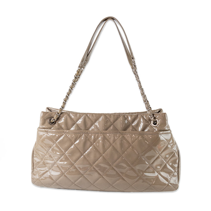 Chanel Taupe Patent Leather Interlocking CC Tote