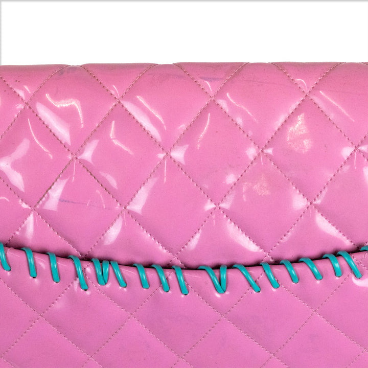 Chanel Vintage 1994 "Barbie" Pink Quilted Patent Leather Jumbo Flap Handbag