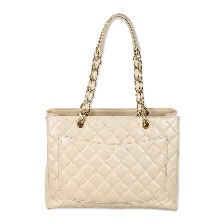 Chanel Beige Clair Quilted Caviar Leather Grand Shopping Tote Bag