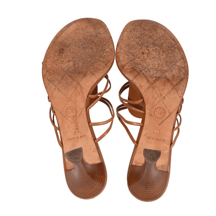 Chanel Brown Leather Button Sandals